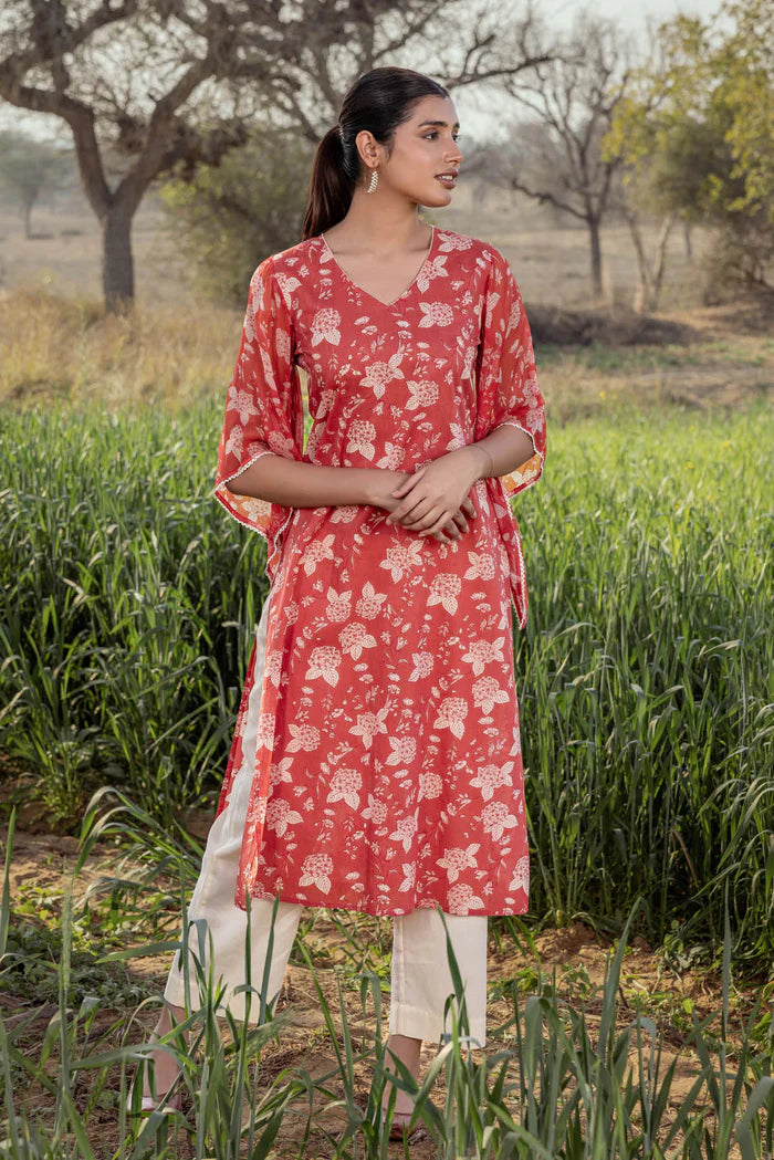 Burnt Orange Chiffon Kurta