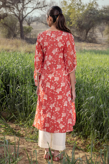 Burnt Orange Chiffon Kurta