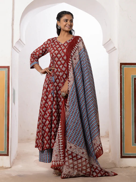 Maroon Cotton Printed Palazzo Set