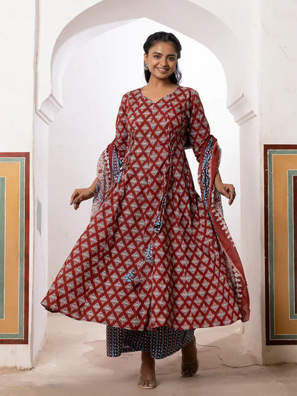 Maroon Cotton Printed Palazzo Set