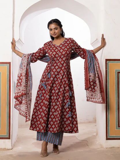 Maroon Cotton Printed Palazzo Set