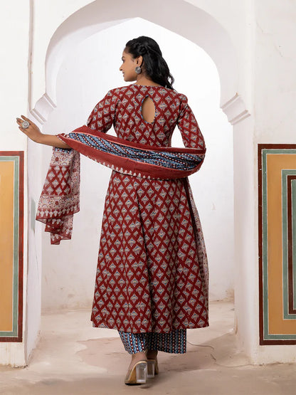 Maroon Cotton Printed Palazzo Set