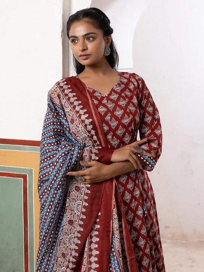 Maroon Cotton Printed Palazzo Set