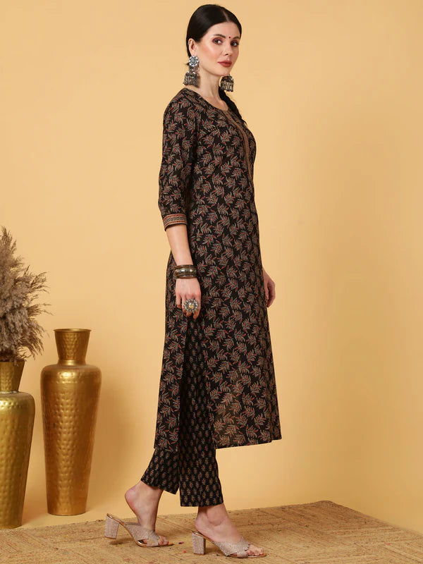 RAYON CALF LENGTH PRINTED STRAIGHT 3/4 SLEEVES ROUND KURTA BOTTOM DUPATTA SET