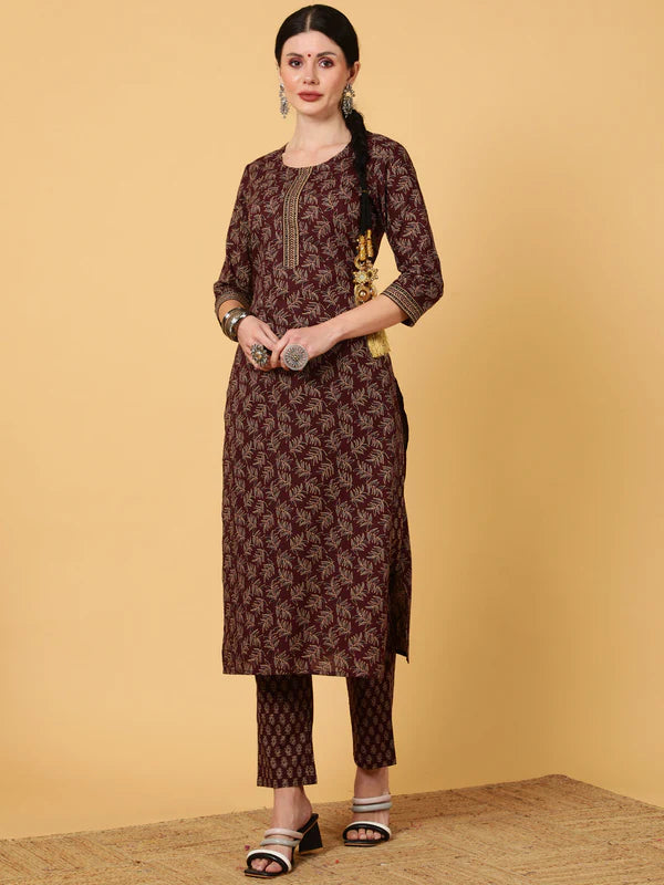 RAYON CALF LENGTH PRINTED STRAIGHT 3/4 SLEEVES ROUND KURTA BOTTOM DUPATTA SET