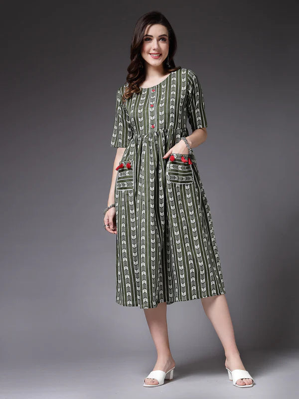 SELF DESIGN COTTON BLEND MAXI DRESS