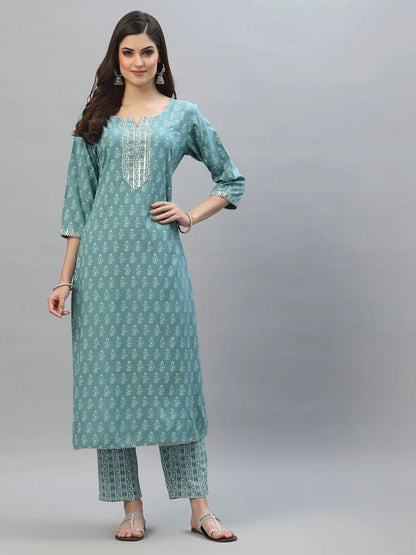 FLORAL PRINTED RAYON KURTA PANT DUPATTA SET