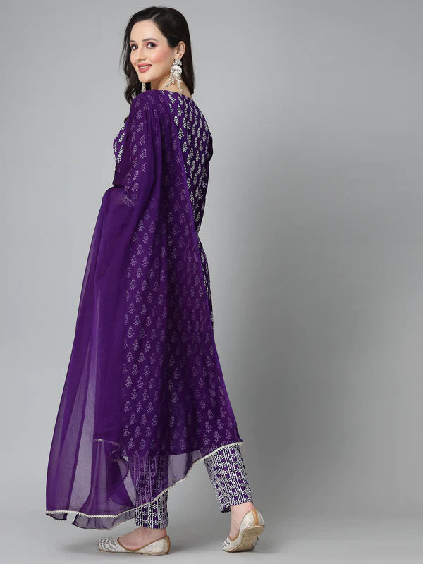 FLORAL PRINTED RAYON STRAIGHT KURTA PANT DUPATTA SET