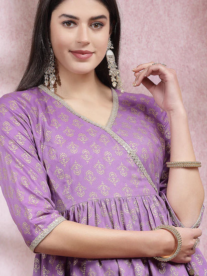 ETHNIC MOTIF PRINTED RAYON ANGRAKHA KURTI WITH DHOTI PANT