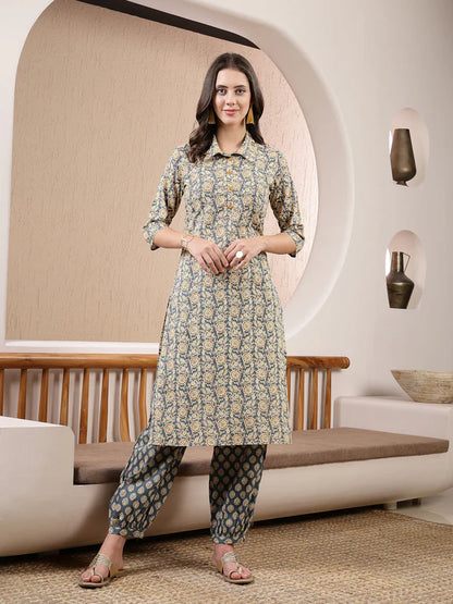 DABBU PRINTED COTTON STRAIGHT KURTA PANT SET