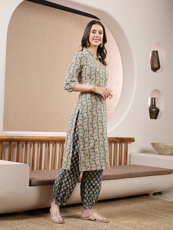 DABBU PRINTED COTTON STRAIGHT KURTA PANT SET