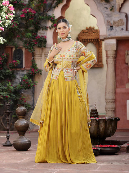 SOLID & EMBROIDERED GEORGETTE LEHENGA DUPATTA WITH BLOUSE