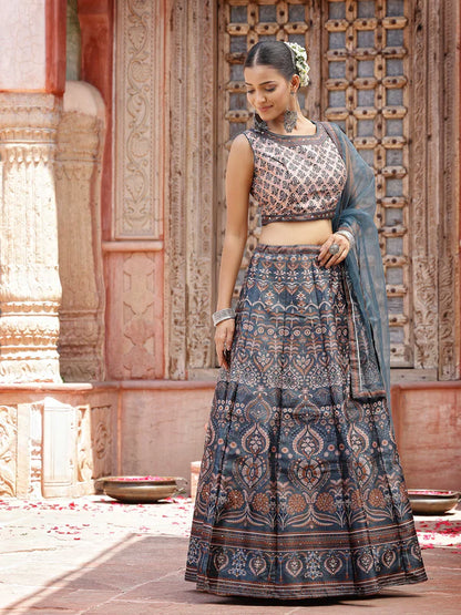 PRINTED SILK BLEND LEHENGA DUPATTA WITH BLOUSE