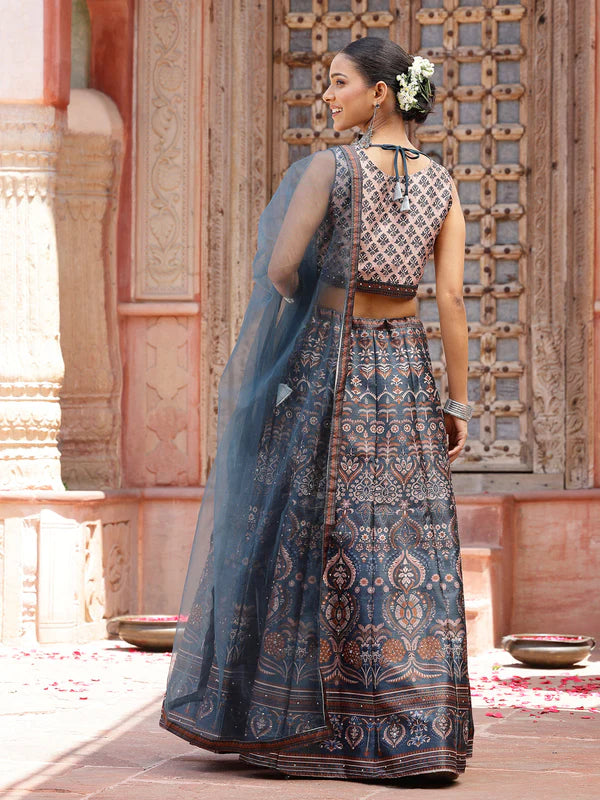 PRINTED SILK BLEND LEHENGA DUPATTA WITH BLOUSE