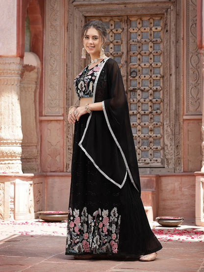 SOLID & EMBROIDERED GEORGETTE LEHENGA DUPATTA WITH BLOUSE