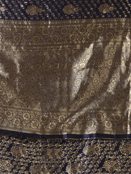 BLUE ETHNIC MOTIFS WOVEN DESIGN ZARI SILK BLEND BANARASI SAREE