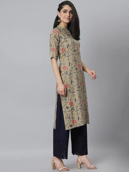 WOMEN'S FLORAL PRINTED RAYON A-LINE KURTA