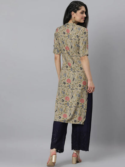 WOMEN'S FLORAL PRINTED RAYON A-LINE KURTA