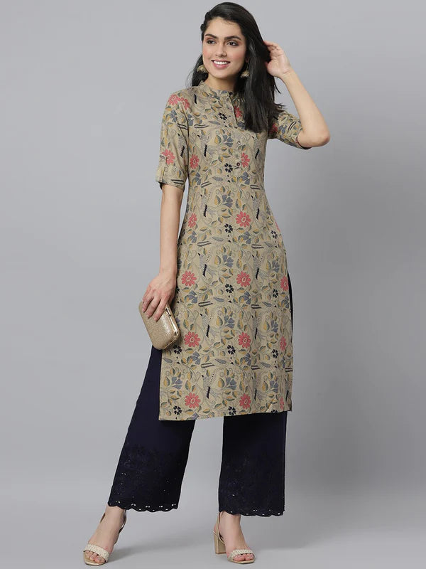 WOMEN'S FLORAL PRINTED RAYON A-LINE KURTA