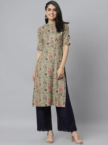 WOMEN'S FLORAL PRINTED RAYON A-LINE KURTA