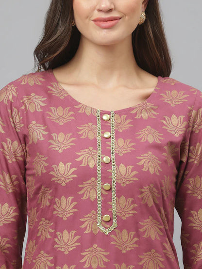 WOMEN GOLD PRINTED RAYON STRAIGHT KURTA