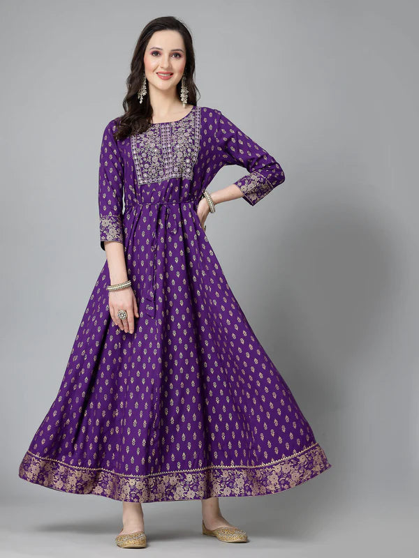 PRINTED & EMBROIDERED RAYON ANARKALI KURTA