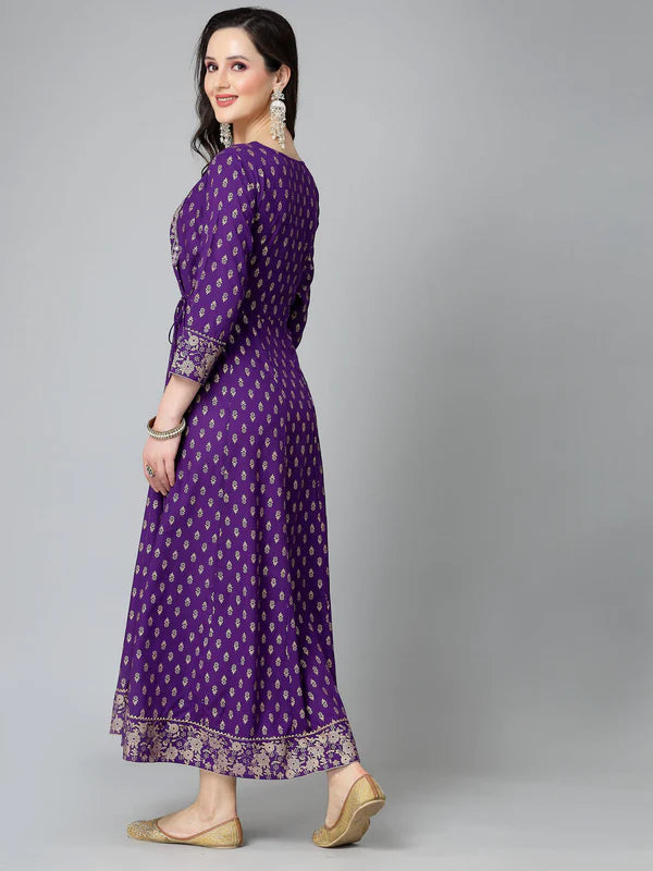 PRINTED & EMBROIDERED RAYON ANARKALI KURTA