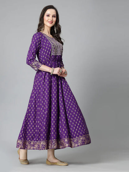 PRINTED & EMBROIDERED RAYON ANARKALI KURTA