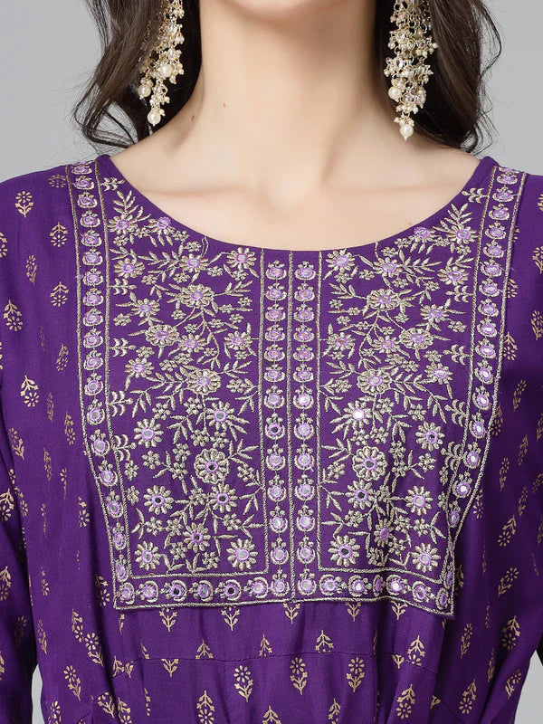 PRINTED & EMBROIDERED RAYON ANARKALI KURTA