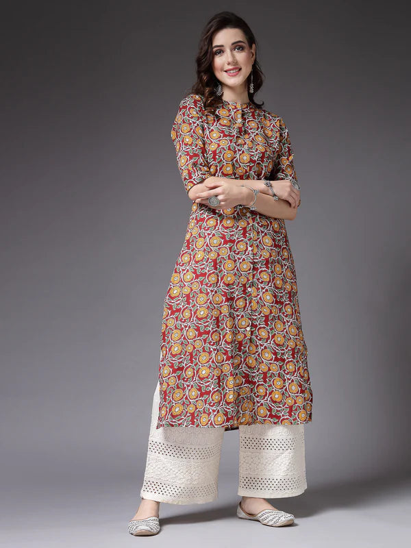 FLORAL PRINTED COTTON A-LINE KURTA