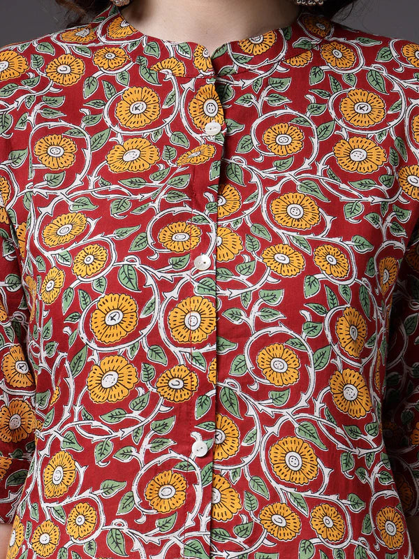 FLORAL PRINTED COTTON A-LINE KURTA