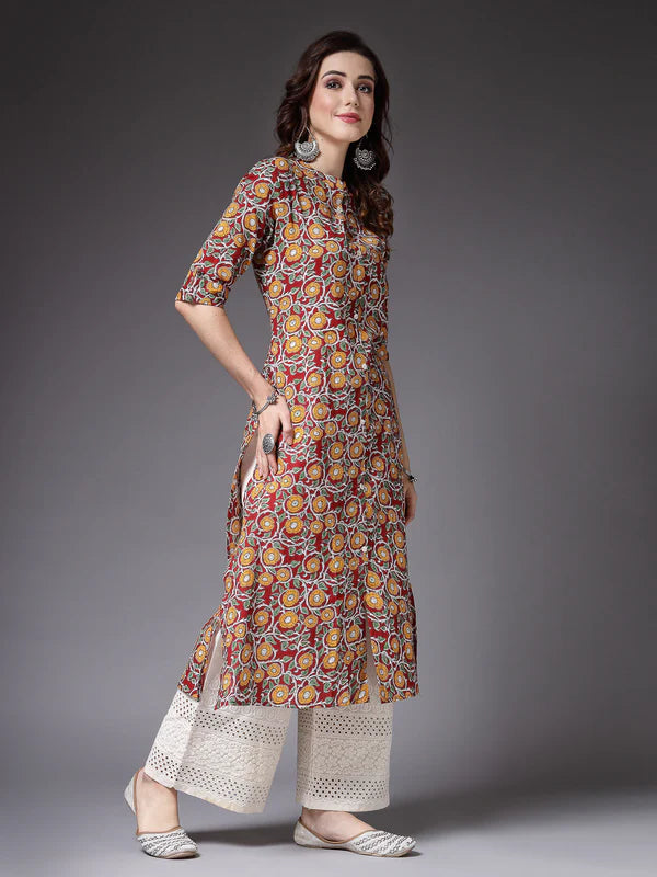 FLORAL PRINTED COTTON A-LINE KURTA