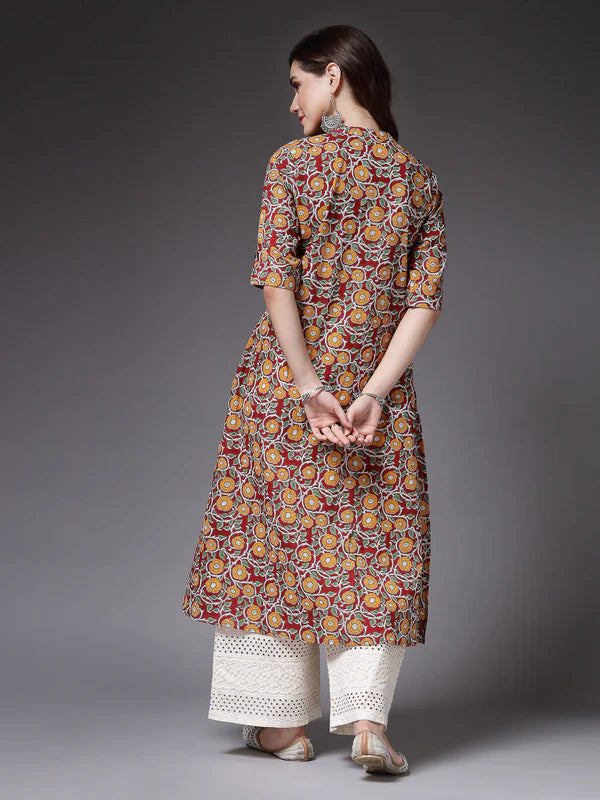 FLORAL PRINTED COTTON A-LINE KURTA