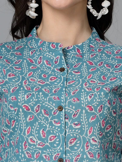 FLORAL PRINTED COTTON A-LINE KURTA