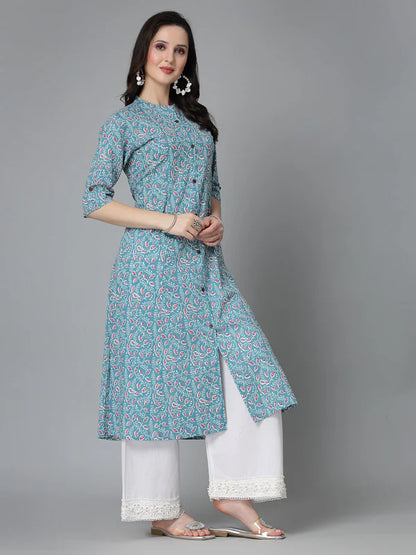 FLORAL PRINTED COTTON A-LINE KURTA