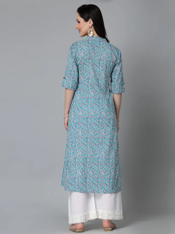 FLORAL PRINTED COTTON A-LINE KURTA