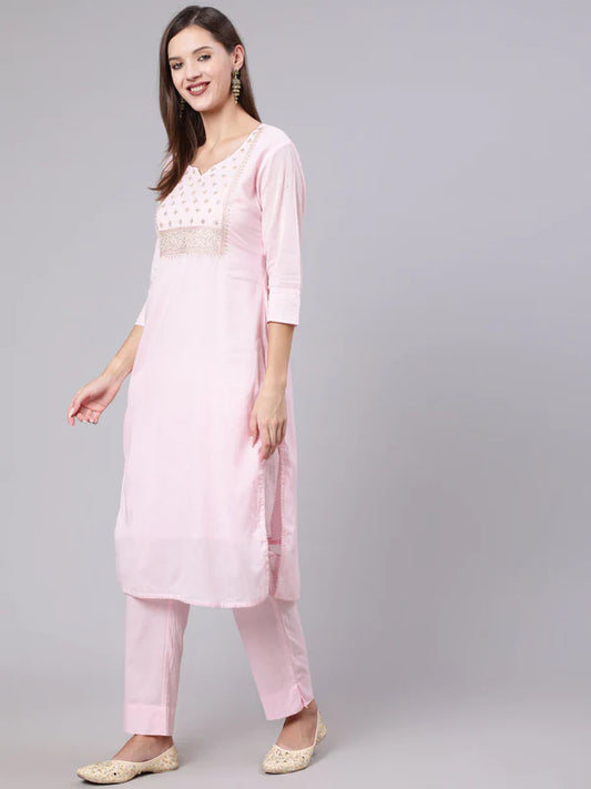 RAYON CALF LENGTH SOLID STRAIGHT 3/4 SLEEVE ROUND NECK KURTA BOTTOM