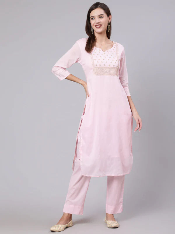 RAYON CALF LENGTH SOLID STRAIGHT 3/4 SLEEVE ROUND NECK KURTA BOTTOM