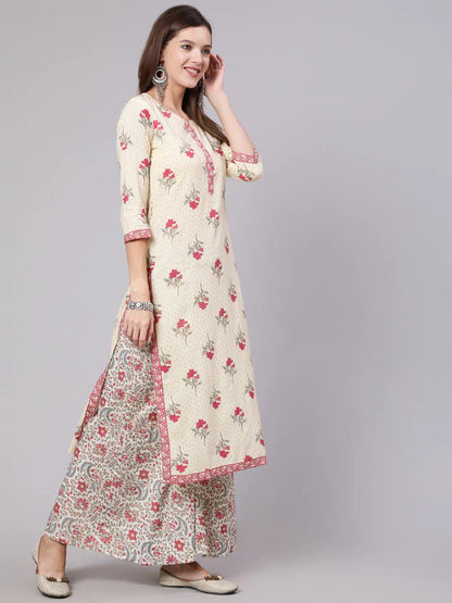 RAYON CALF LENGTH PRINTED STRAIGHT 3/4 SLEEVE ROUND NECK KURTA BOTTOM