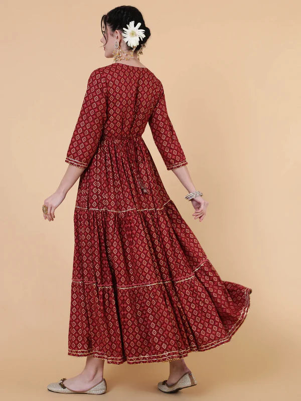 MAROON RAYON ANKLE LENGTH FLARED KURTA