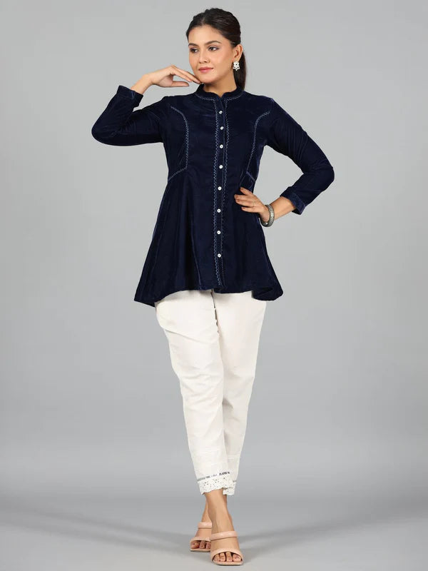 BLUE VELVET SOLID A-LINE TUNIC