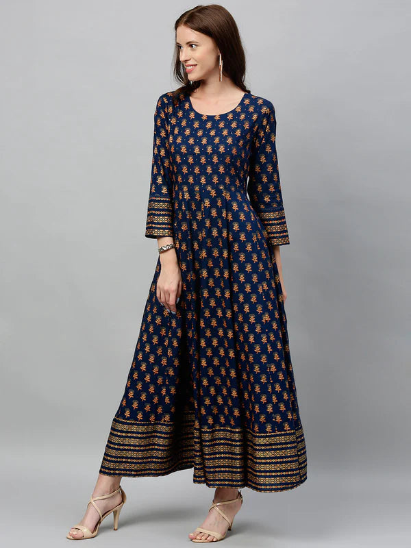 RAYON PRINTED ANARKALI KURTA WITH DUPATTA