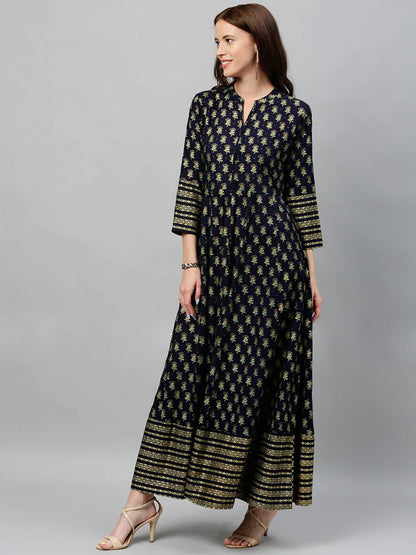 RAYON PRINTED ANARKALI KURTA WITH DUPATTA