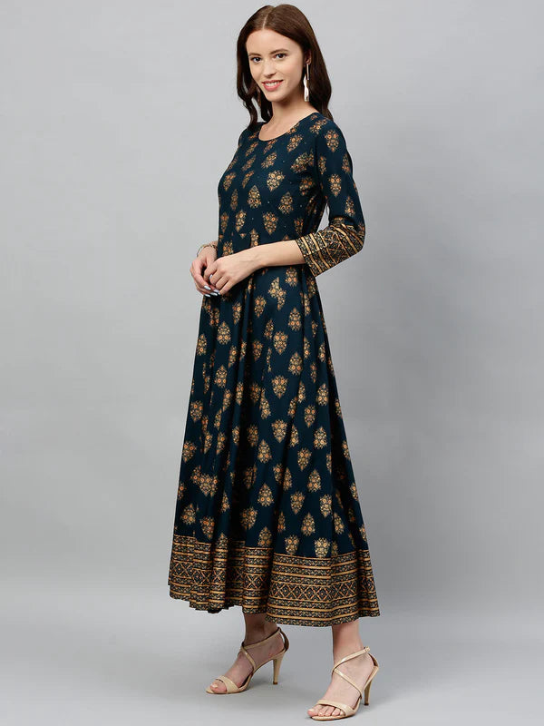 RAYON PRINTED ANARKALI KURTA WITH DUPATTA