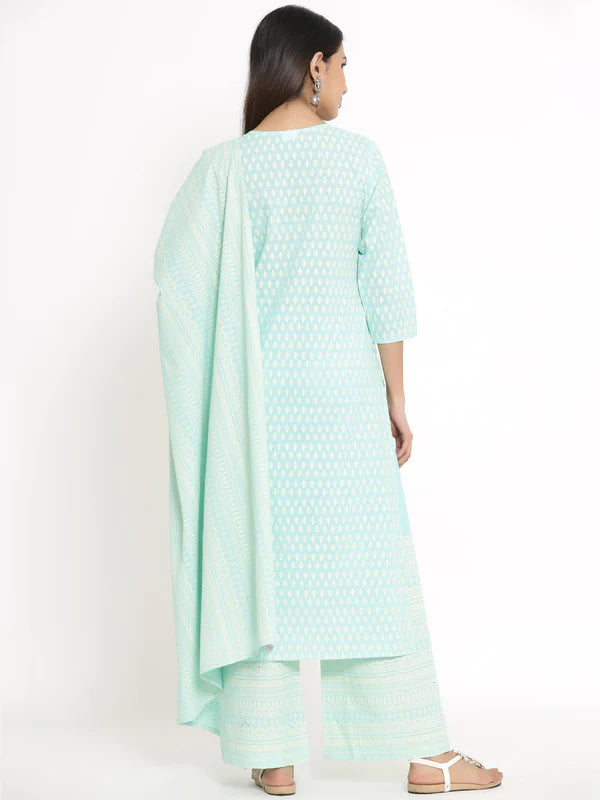 COTTON PRINTED STRAIGHT KURTA PALAZZO DUPATTA