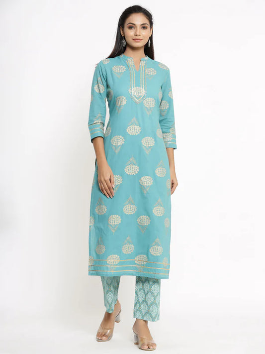 RAYON PRINTED REGULAR KURTA PANT SET