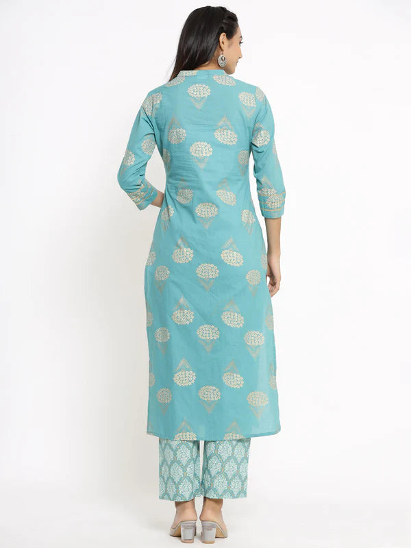 RAYON PRINTED REGULAR KURTA PANT SET