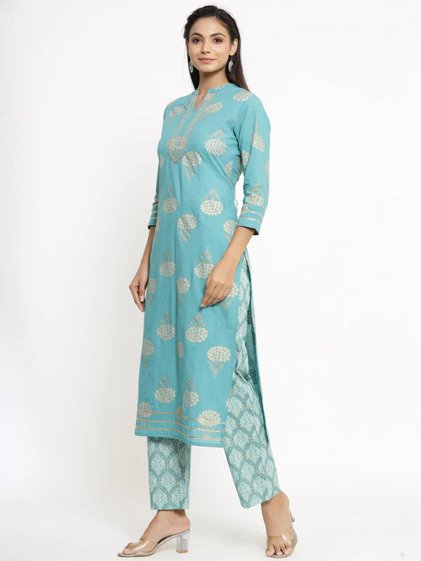 RAYON PRINTED REGULAR KURTA PANT SET