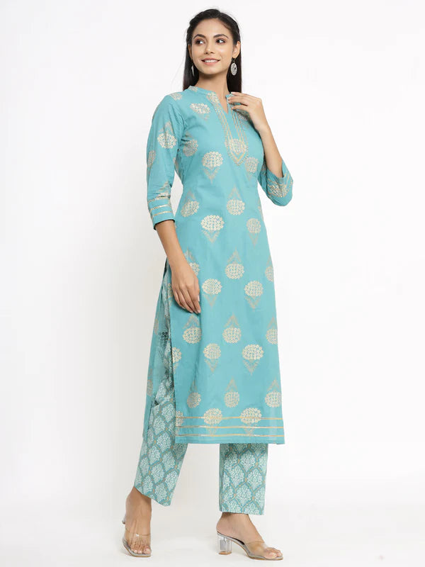 RAYON PRINTED REGULAR KURTA PANT SET