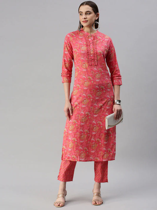 COTTON FLORAL STRAIGHT KURTA SET